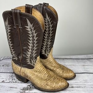 VTG Tony Lama Cowboy Boots Python Snakeskin Brown/Tan Western Men's Size 8 EE